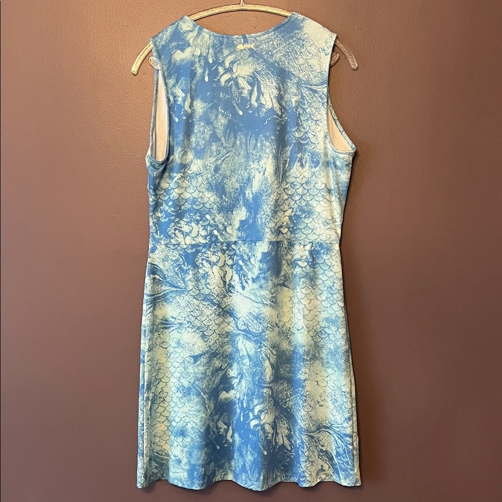 Silver Bait Performance Sportswear Blue Marble Print Sleeveless V Neck Dress L - Picture 3 of 5